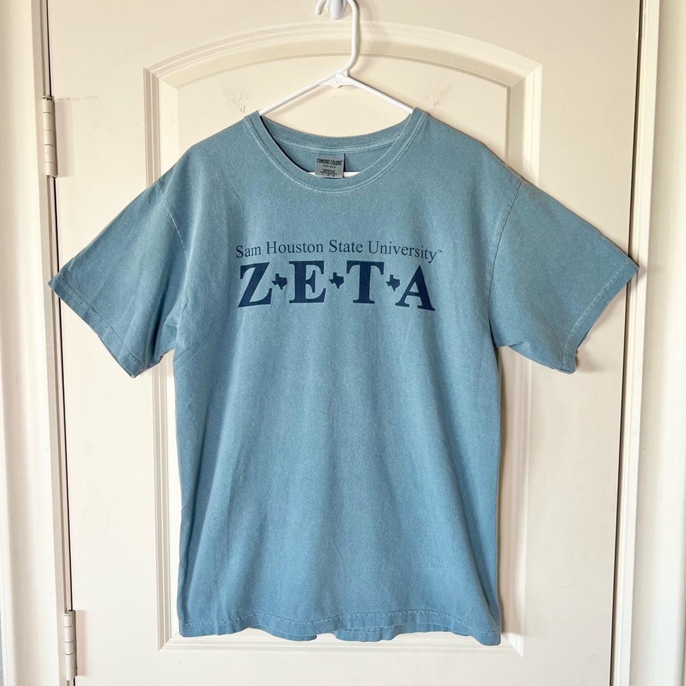 Comfort Colors Sam Houston State Zeta Tau Alpha ZTA Sorority Tee Large Blue